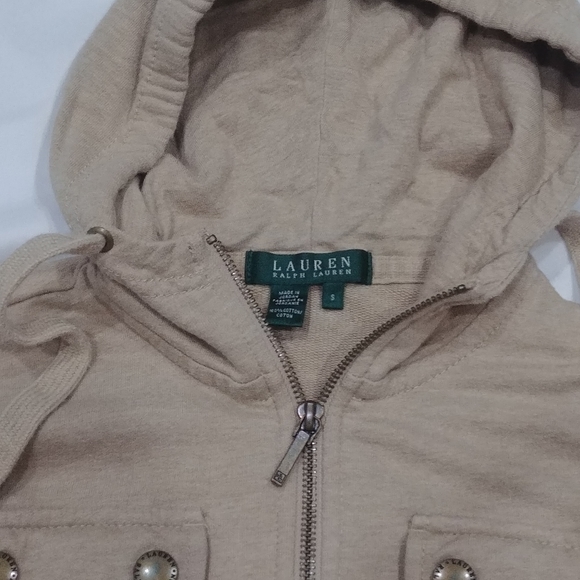 Ralph Lauren beige full Zip Up Hoodie Jacket ATHLEISURE - Picture 12 of 13